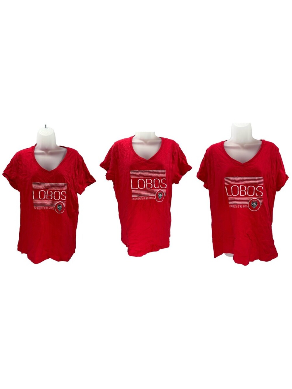 NWT 3 pc Lot New Mexico Lobos  T-Shirts Womens XL V-Neck Red Hanes 100% Cotton